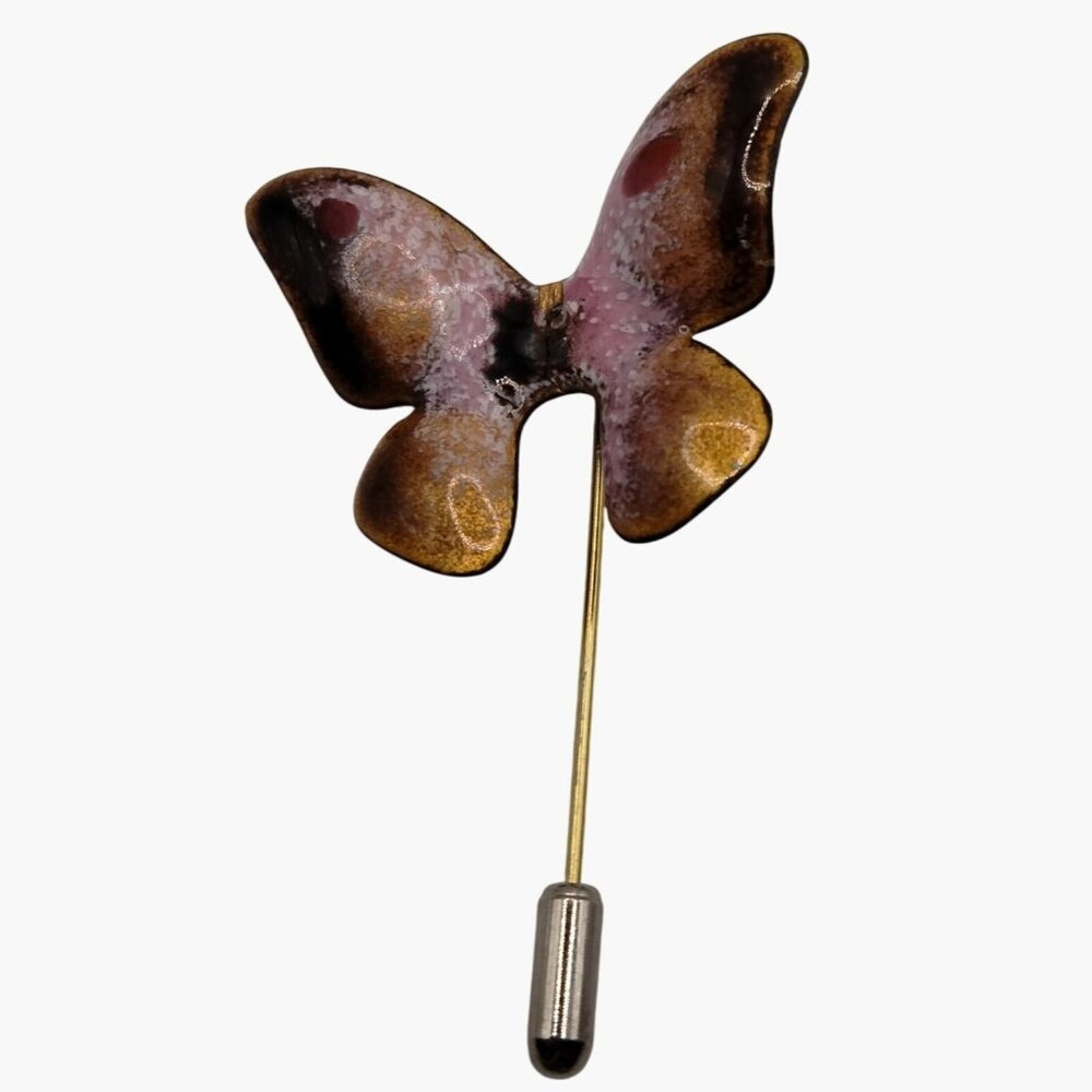 Butterfly Enamel Lapel Stick Pin Brooch Brown Pink